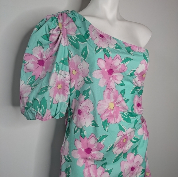NWT GB Dillard's blue green pink floral one sleeve cutout side dress XXL - Picture 4 of 9